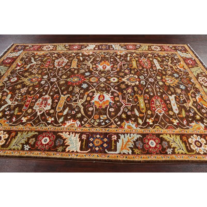 Vegetable Dye Floral Ziegler Wool Area Rug Handmade Oriental Carpet - 6'5" x 9'7"