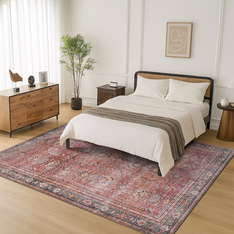 World Rug Gallery Vintage Inspired Machine Washable Non Slip Area Rug