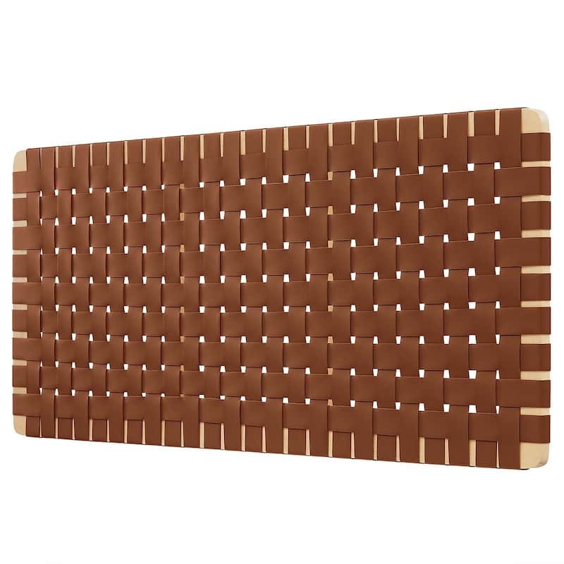 Ditmas Solid Wooden Brown Leather Basket Weaved Floating Full Size Headboard