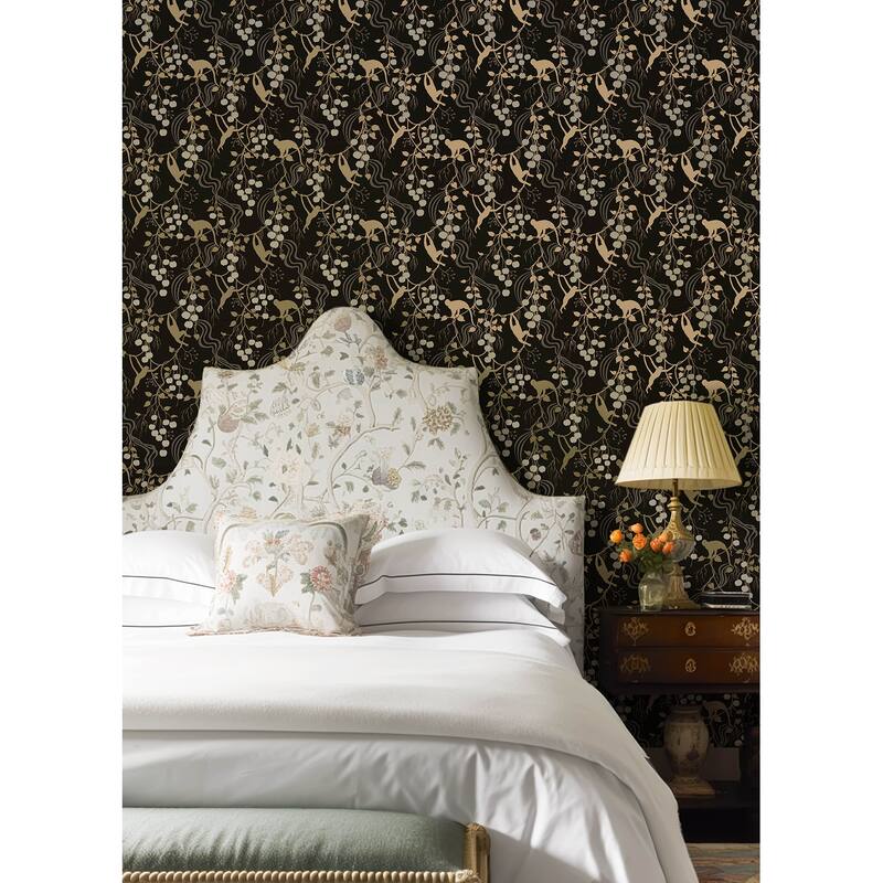 A-Street Prints Linden Black Jungle Canopy Wallpaper