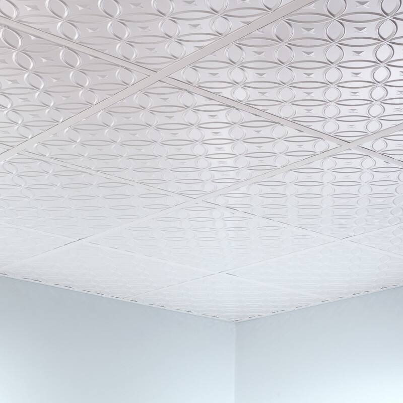 FASÄDE Rings Decorative Vinyl 2ft x 2ft Lay in Ceiling Panel in Gloss White (5 Pack)