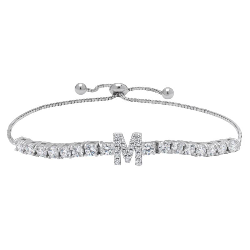 Victoria Townsend .925 Sterling Silver Cubic Zirconia Initial Adjustable Bracelet - M
