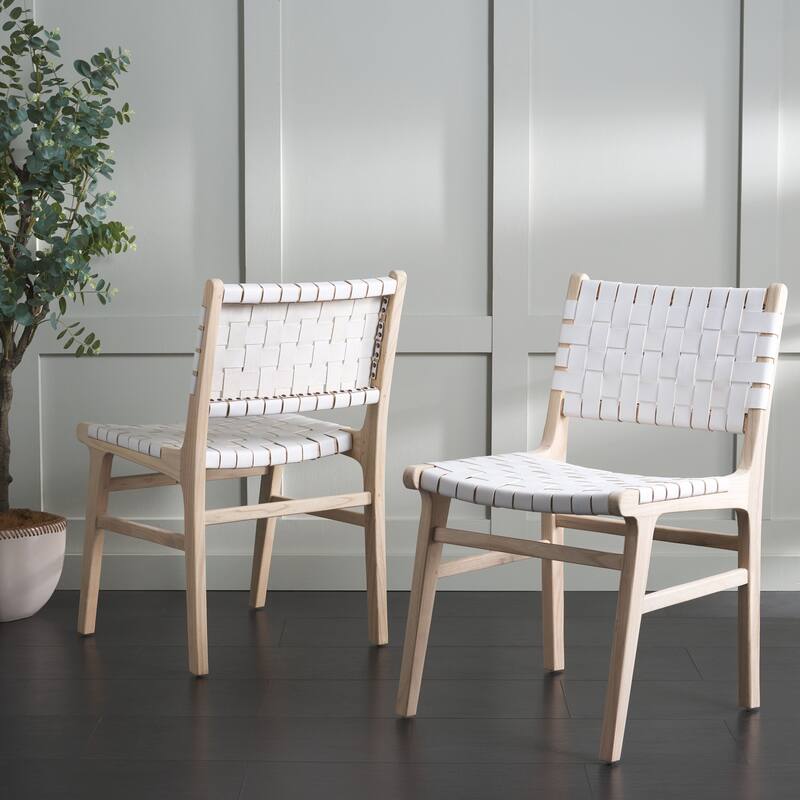 SAFAVIEH Home Taika 18-inch Woven Leather Dining Chair [SET of 2] - 20Wx22Dx33H
