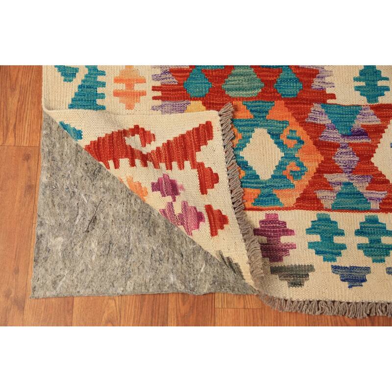 Geometric Trellis Kilim Oriental Area Rug Hand-Woven Wool Carpet - 10'5"x 13'0"