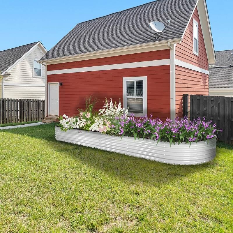 Outdoor 12 ft. x 3 ft. x 1.5 ft. Oval Extra Large Metal Anti-Rust Raised Garden Bed in Gray For Vegetables and Flowers
