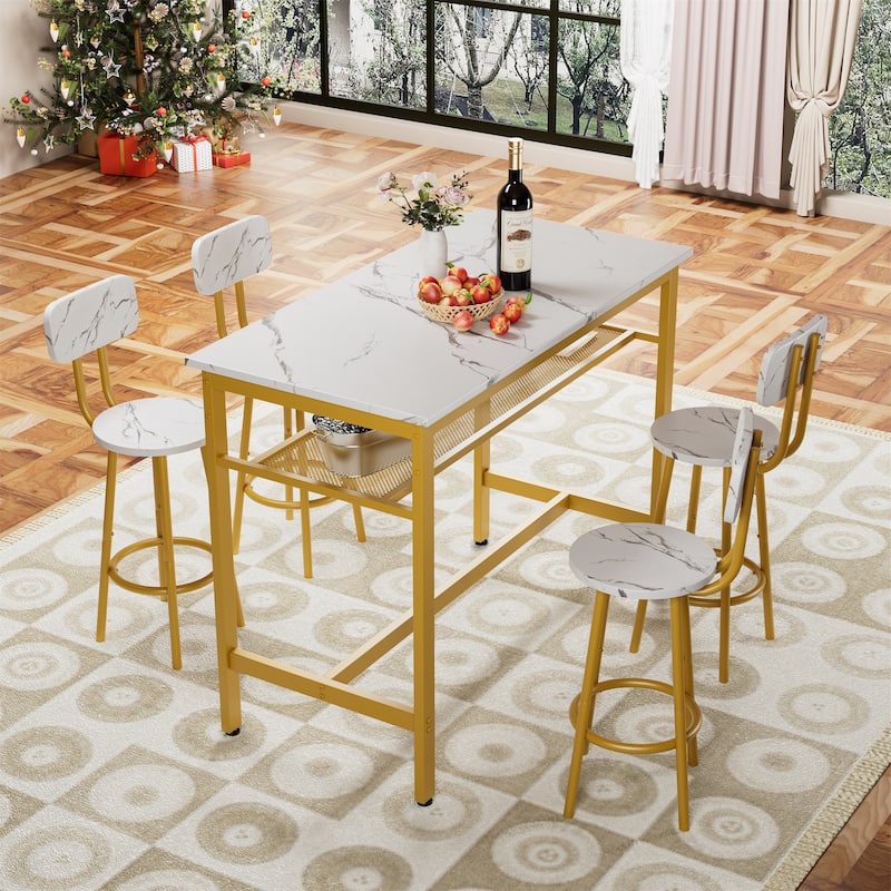 5-Piece Counter Height Bar Table Set with 4 Stools