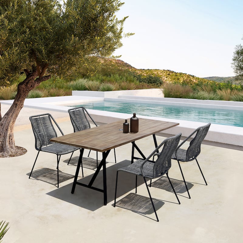 Koala Modern Rectangle Eucalyptus Wood and Metal Outdoor Dining Table