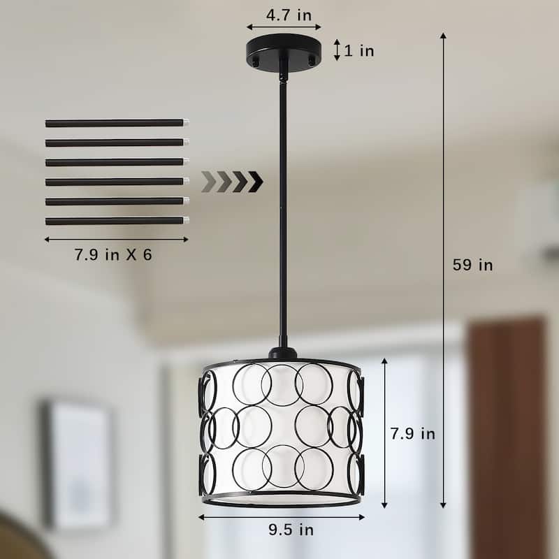 1 - Light Hanging Pendant Light with Fabric Shade - Matte Black