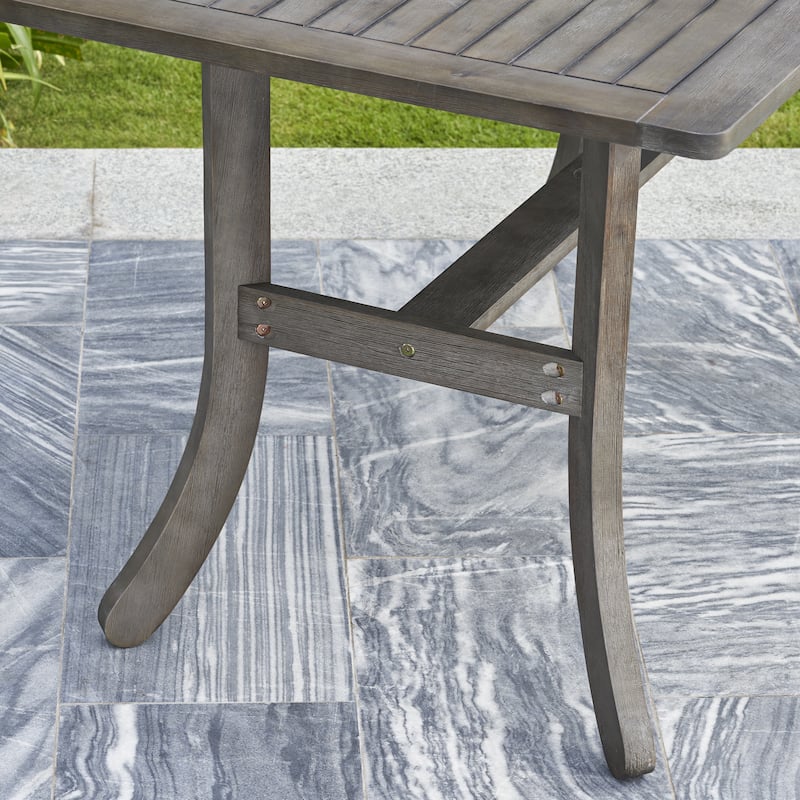 Hakan Wood Patio Curvy Legs Table and Stacking Chair Set