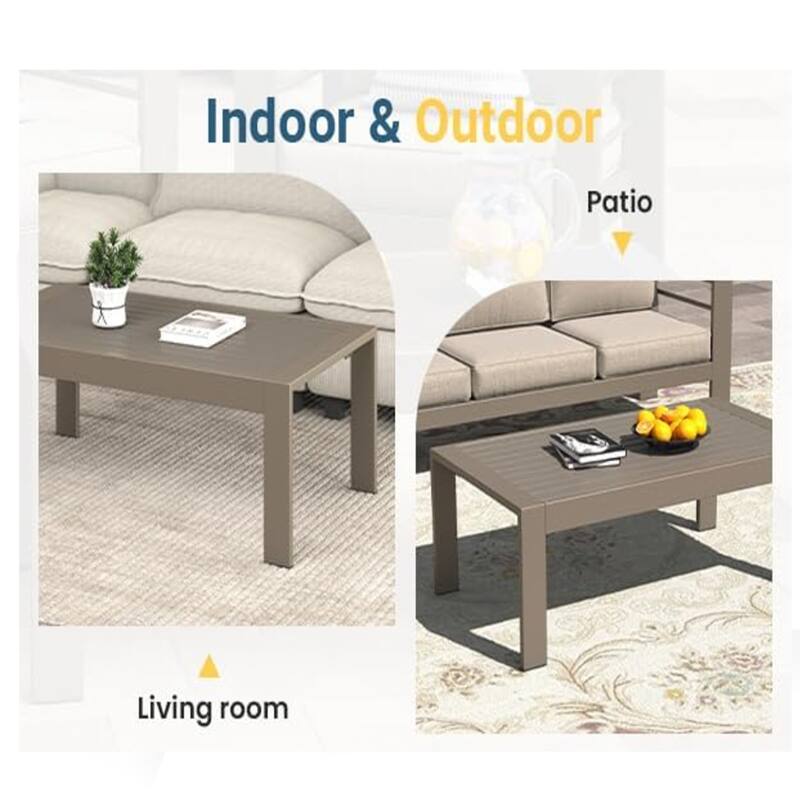 43x24" Metal Coffee Table with Wood-Look Top and Khaki Frame