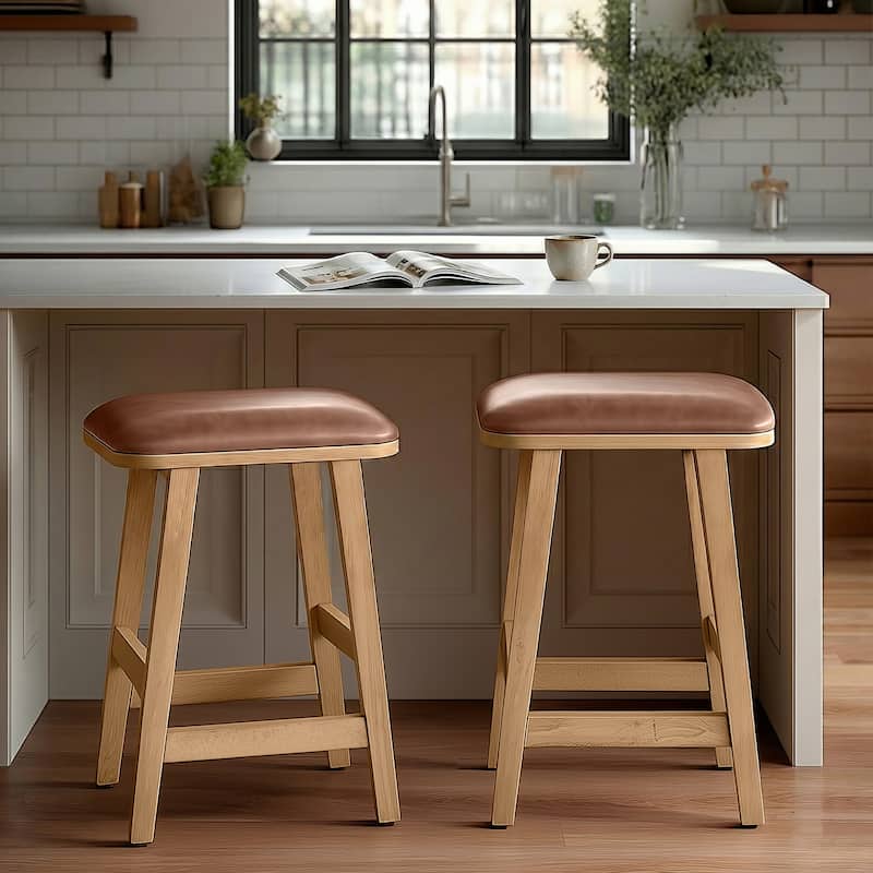 Bower Home Upholstered Wood Saddle Stools - Set of 2