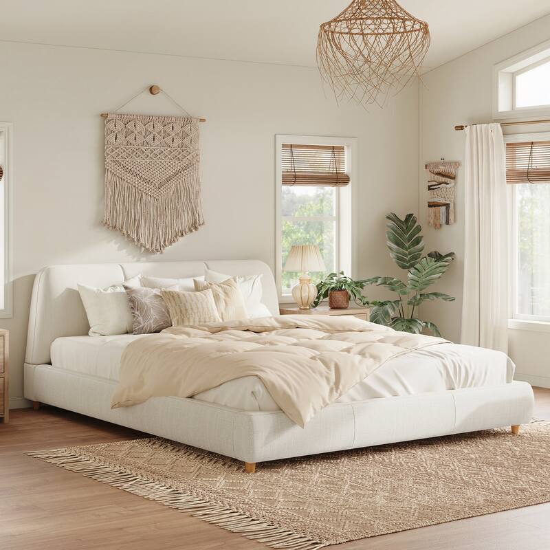 King Size Modern Upholstered Bed Frame with Linen Fabric