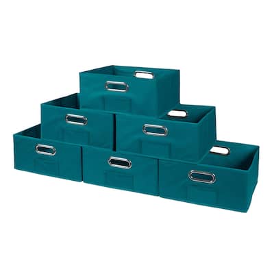 Noble Connect Set of 6 Half-Size Fabric Storage Bins- Teal