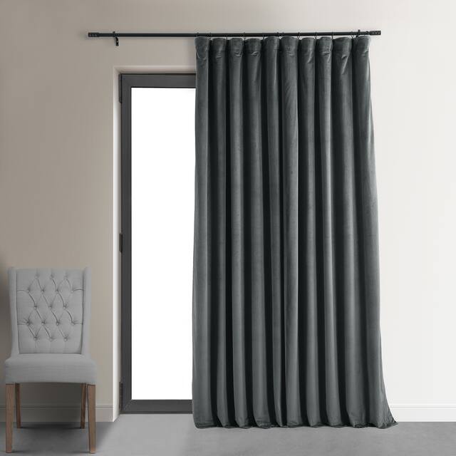 Exclusive Fabrics Signature Extra Wide Blackout Velvet Curtain (1 Panel) - Natural Grey - 100 x 120