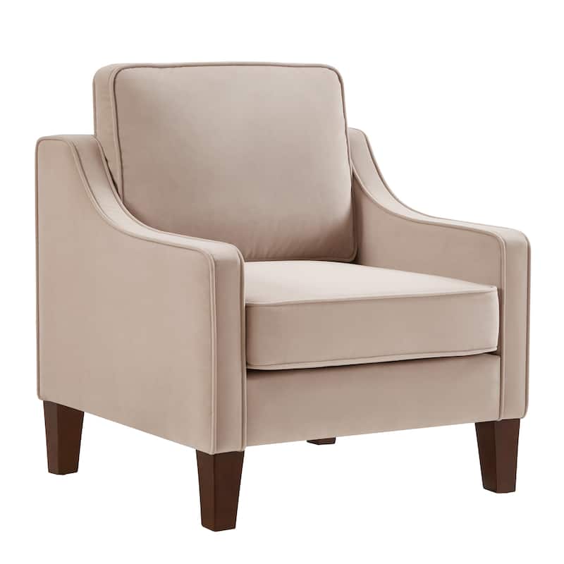 Taupe 29" Velvet Arm Chair with Wooden Legs