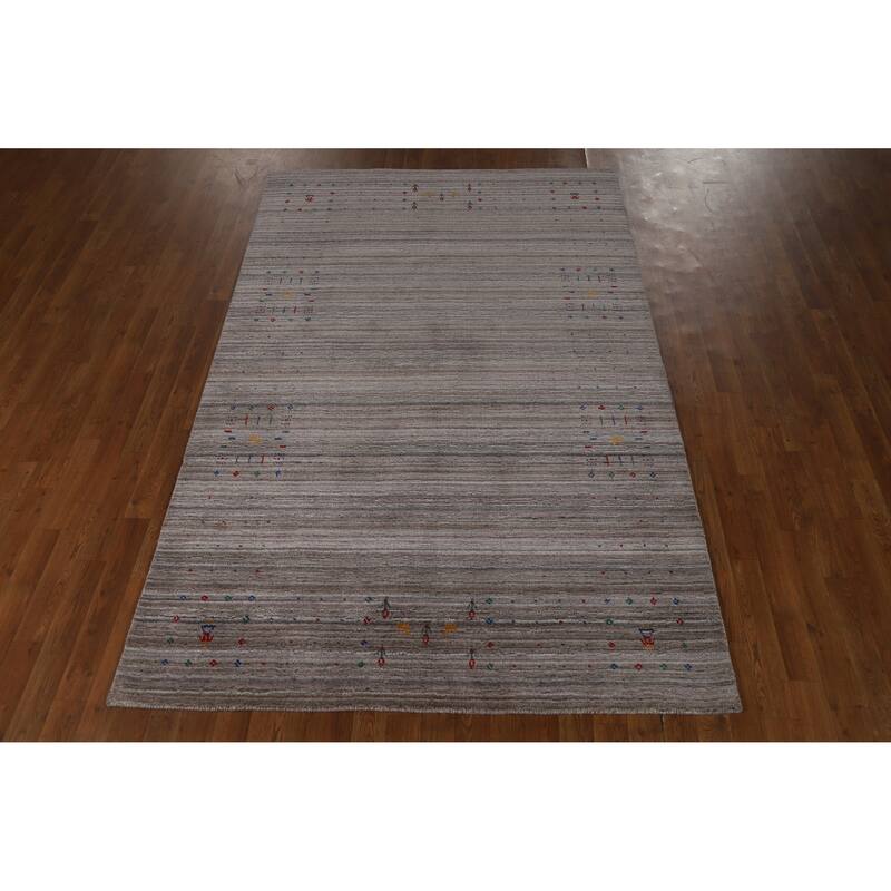 Hand Knotted Oriental 100% Wool Carpet Tribal Stripe Greys & Charcoal Gabbeh Area Rug - 8' 1'' X 5' 1''
