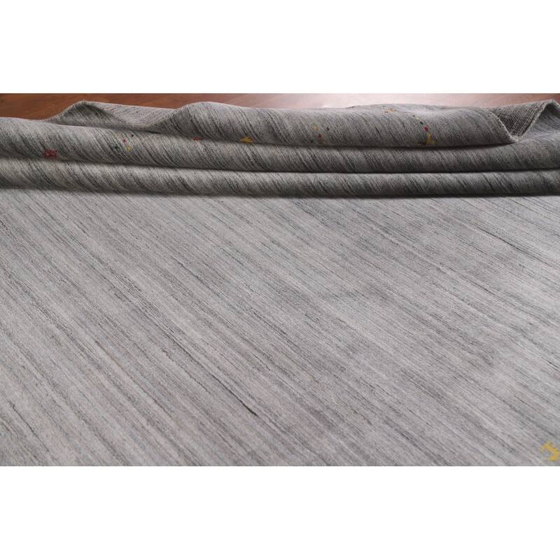 Striped Gabbeh Indian Area Rug Hand-Knotted Grey Wool Carpet - 9'0"x 11'8"