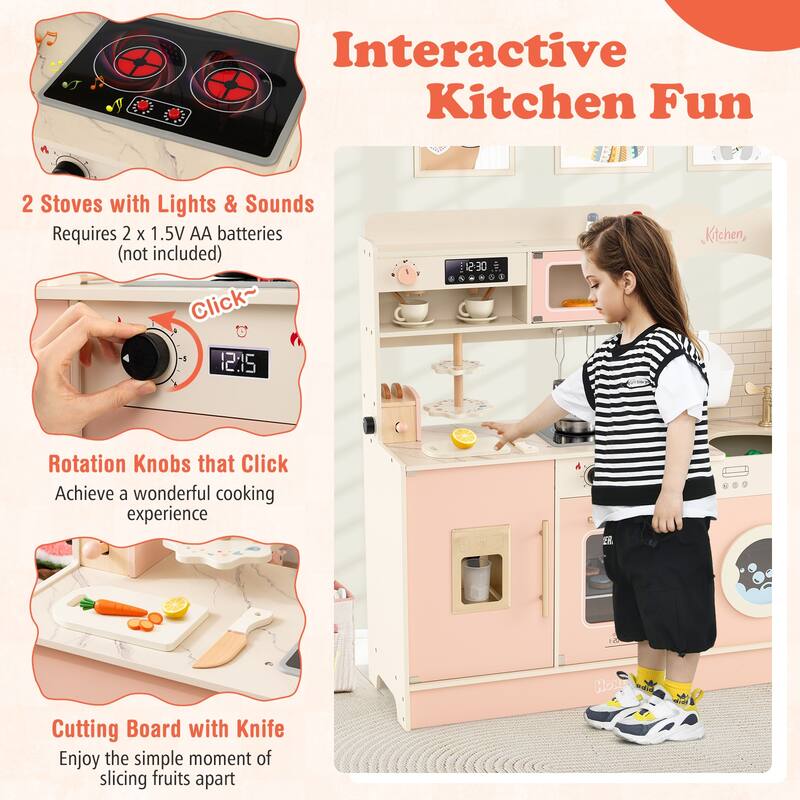 Gymax Play Kitchen for Kids w/ Stoves Light Sound Faucet Microwave - See Details