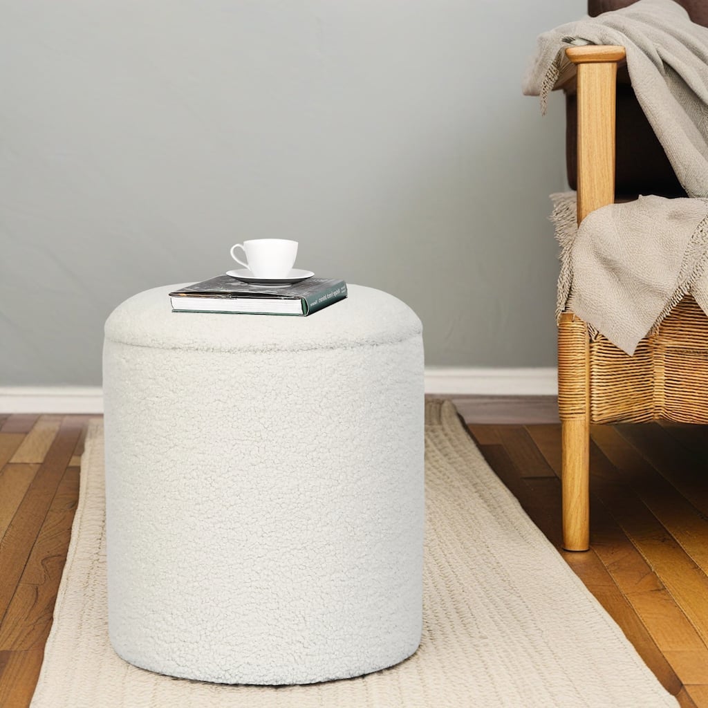Adeco Round Storage Ottoman with Wooden Tray for Living Room