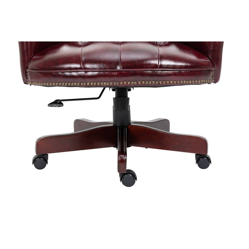 High Back Reclining Office Chair PU Leather Office Chair with Thick Cushioned Seat Back and Casters, for Office, Burgundy