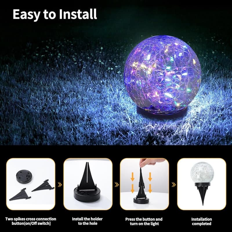 Solar Globe Lights Outdoor Waterproof-Solar Balls Garden - 4 Globes