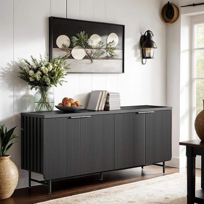 Sideboard Buffet Cabinet with Adjustable Shelves and Fluted Doors