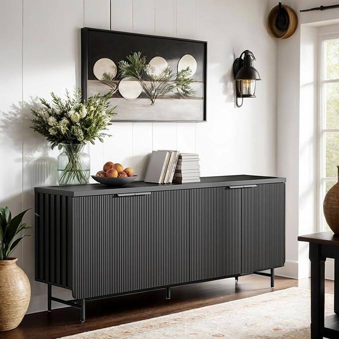 WESOME Sideboard Buffet Cabinet with Adjustable Shelves and Fluted Doors