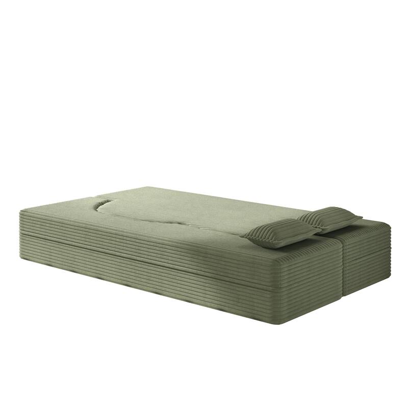 Convertible Floor Sofa with Corduroy Fabric, Twin Mattress & No Assembly