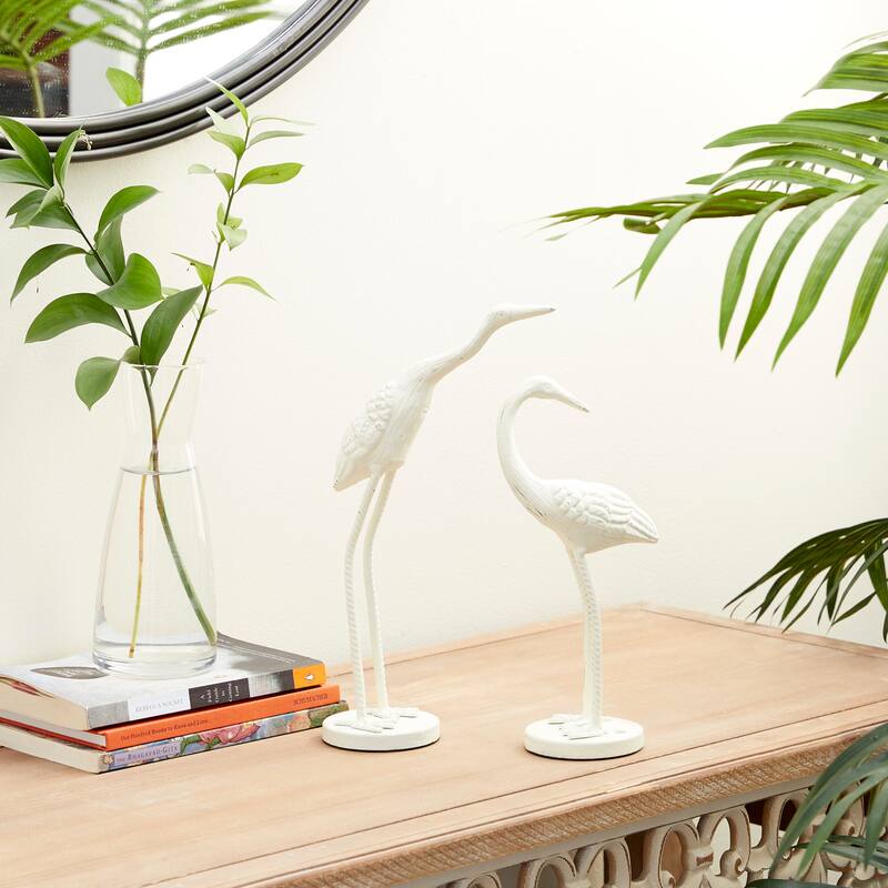 White Metal Bird Decorative Sculpture (Set of 2) - S/2 10", 12"H
