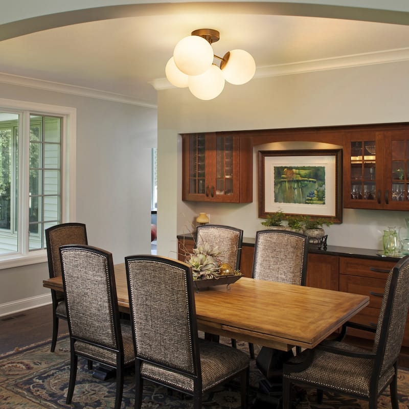 Modern 4-Light Flush Mount Ceiling Light with Opal Glass Globe Shades - Brass - 17.72-in W x 11.02-in H