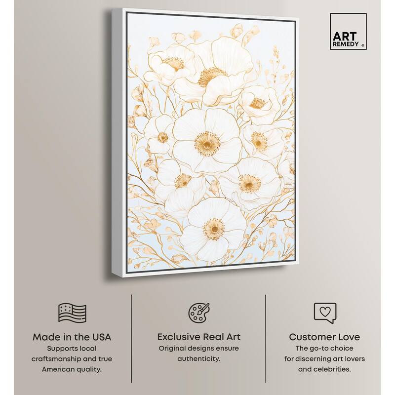 White and Gold Poppies II Canvas by Art Remedy
