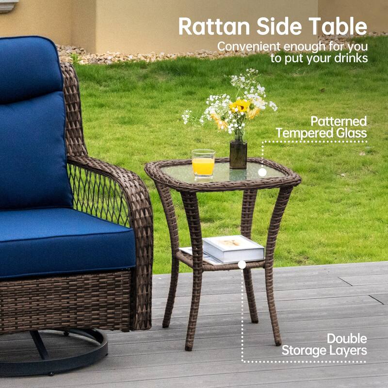 High Back Outdoor Swivel Rocker Patio Chairs Set of 2 with 5-Inch Thick Cushions and Side Table for Porch, Poolside