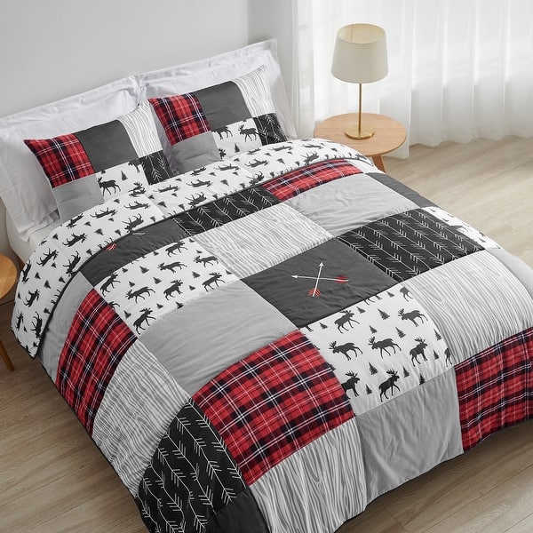 slide 2 of 6, Sweet Jojo Designs Grey Black Red Woodland Plaid Arrow Rustic Patch Collection Boy 3pc Full / Queen-size Comforter Set