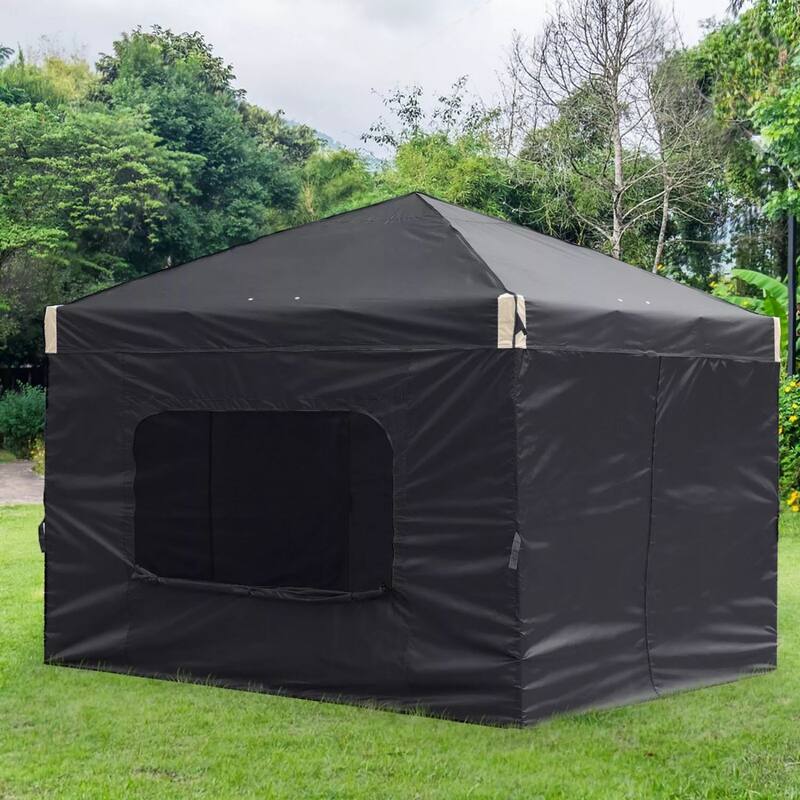 Aoodor 10x10 FT Pop-Up Canopy Tent with Roller Bag and Curtain - Black