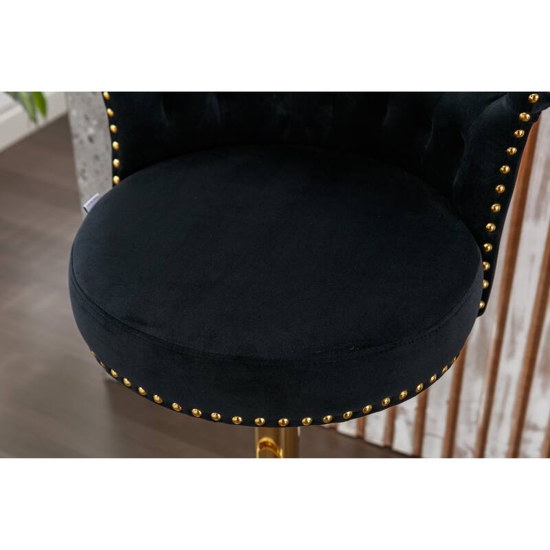 Black Swivel Bar Stools Set of 2 Adjustable Counter Height Chairs with Footrest