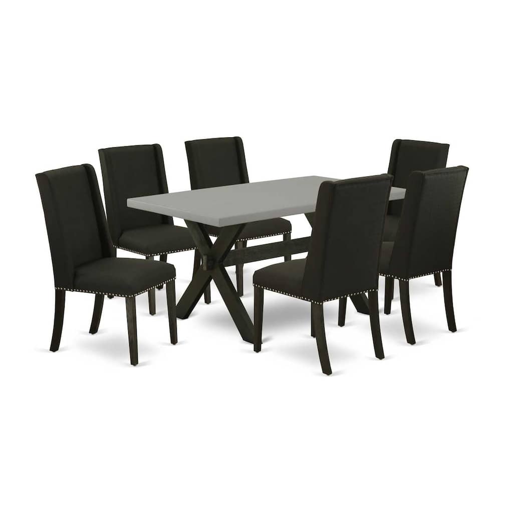 Modern 7-Piece Dining Set - Wood Table & 6 Parsons Chairs - Rustic Dining Room Furniture - 60