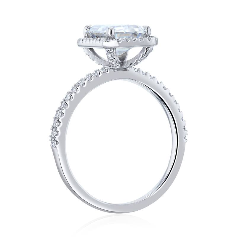 Kobelli Petite Collection 2 Carat Moissanite & Lab Grown Diamond 14k Solid Gold Emerald Halo Half Eternity Emma Ring