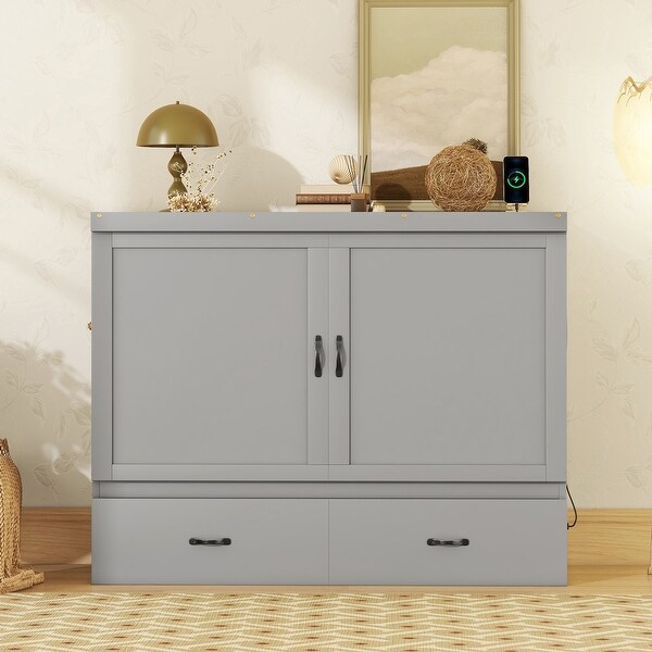 Queen Wood Murphy Bed Murphy Cabinet Bed with USB Port and a Large Drawer Grey Bed Bath Beyond 38937409