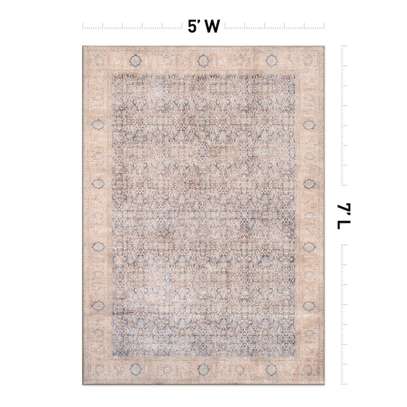 Beige Vintage Washable Rug - Low Pile, Subtle Pattern for Neutral Spaces
