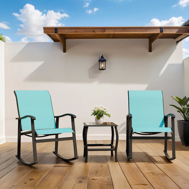 Futzca 3-Piece Outdoor Bistro Set with Rocking Chairs - N/A