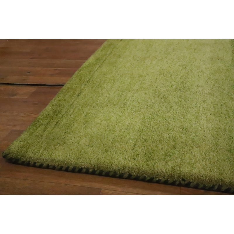 Hand Knotted Oriental 100% Wool Carpet Modern Stripe Green Gabbeh Area Rug - 6' 7'' X 5' 0''