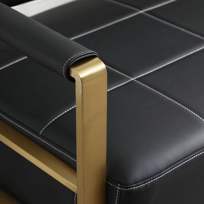 Bonded Leather Loveseat Sofa for Living Room, Accent Love Seats for Small Spaces, 2 Seater Couch Sofa with Metal Arms