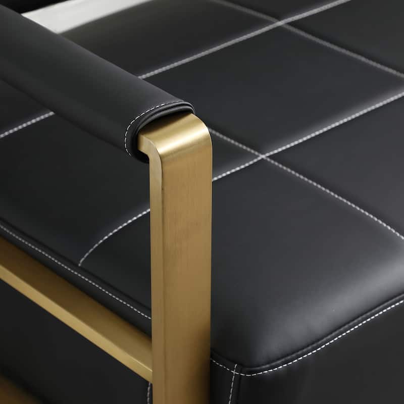 Upholstery Faux Bonded Leather Loveseat Sofa with Golden Metal Arms