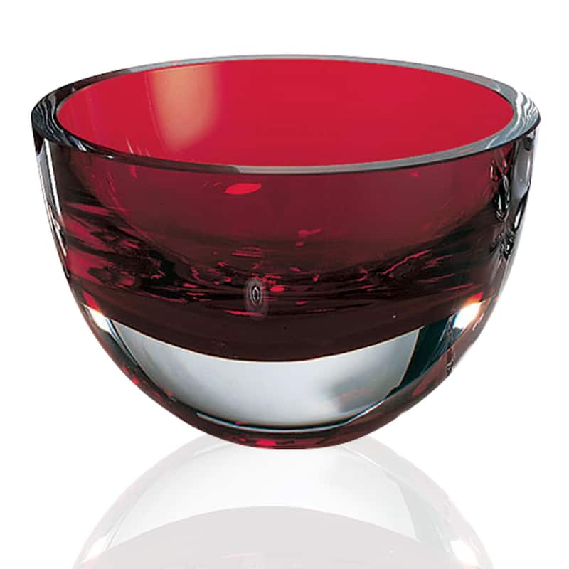 HomeRoots 6" Red Mouth Blown Crystal Thick Walled Bowl - 6