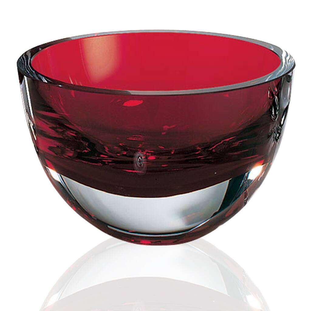 HomeRoots 6" Red Mouth Blown Crystal Thick Walled Bowl - 6