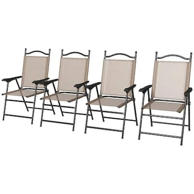 4-Piece Folding Camping Chair Set, Mesh Seats, Armrests for Lawn Patio