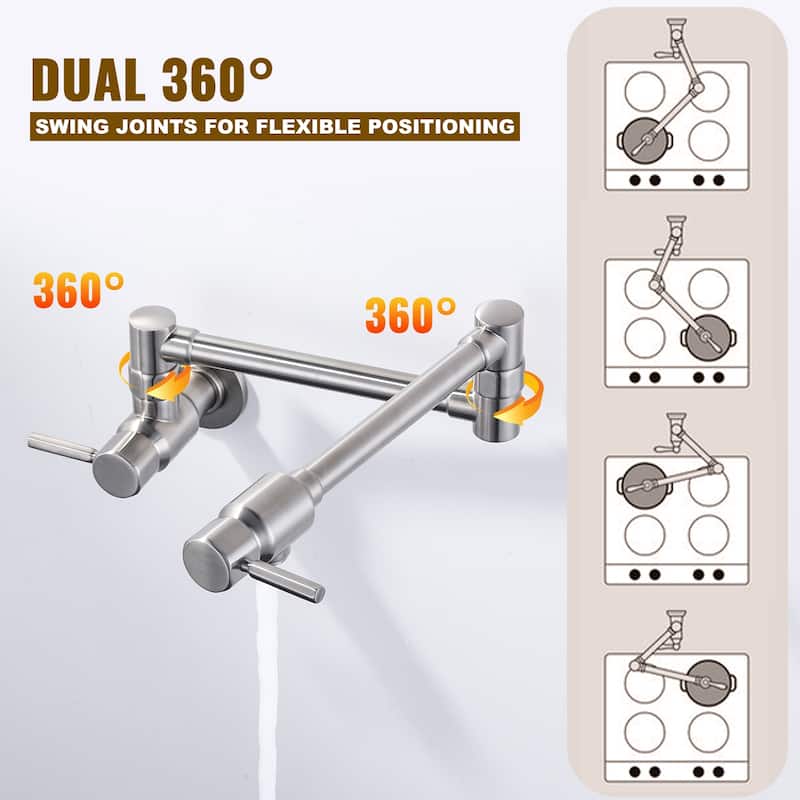 WOWOW Wall Mounted Pot Filler Faucet with Double Joint Swing Arms