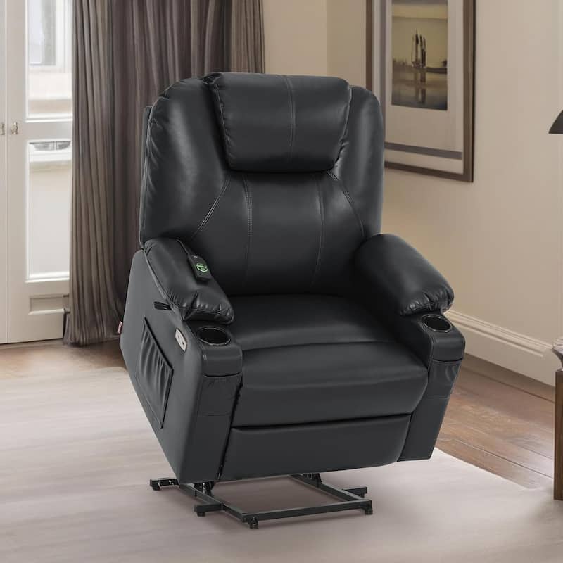MCombo Large-Wide Power Lift Recliner Chair Sofa with Massage and Heat for Elderly People, Faux Leather R7510