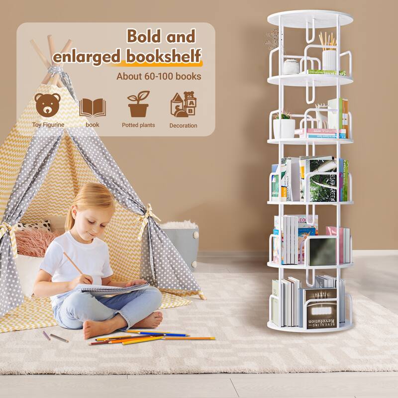 Rotating Bookshelf Tower 5 Tier, Spinning Bookcase, Vertical Turning Round storage Bookshelf