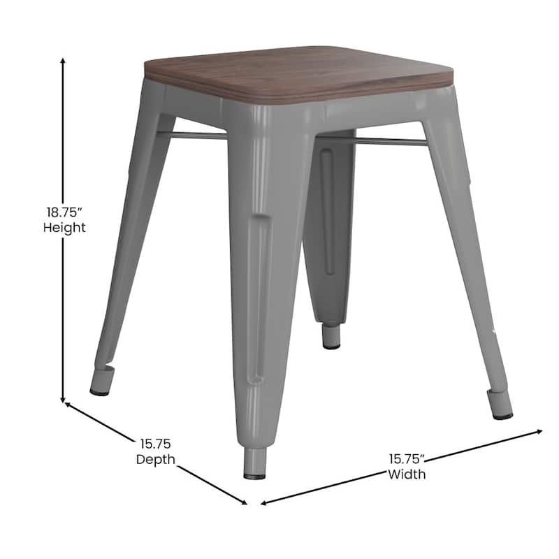 Set of 4 18" Table Height Indoor Stackable Metal Stool with Wood Seat